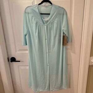 Vtg VASSARETTE Aqua  Nylon Nightgown & Robe Matching set‎ Sz L Made in USA NEW